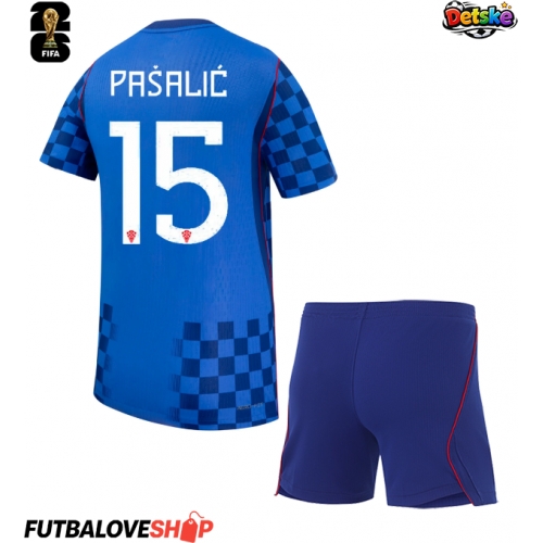 Dres Chorvátsko Mario Pasalic #15 Preč pre deti MS 2026 Krátky Rukáv (+ trenírky)